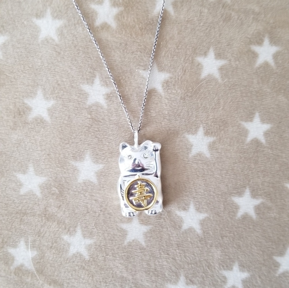 sterling lucky cat necklace